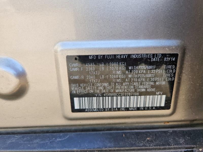 Aukcja sprzedaży 2014 Subaru Outback, vin: 4S4BRBCC3E3287108, numer aukcji: 57764056