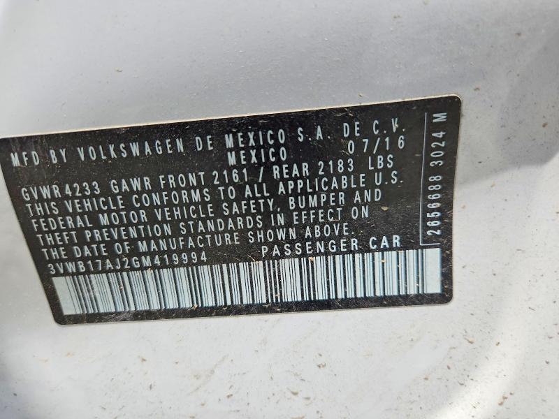 Продаж на аукціоні авто 2016 Volkswagen Jetta, vin: 3VWB17AJ2GM419994, номер лоту: 59118996
