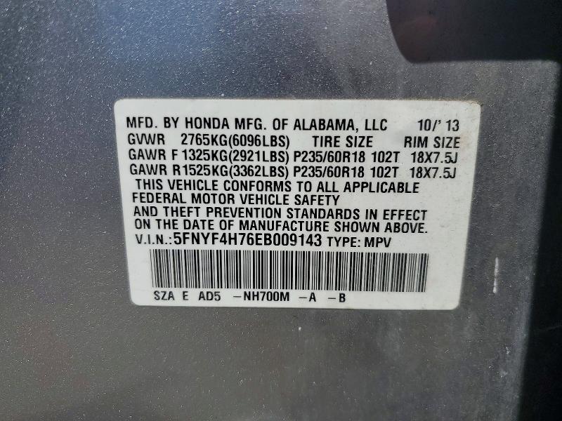 57240536 :رقم المزاد ، 5FNYF4H76EB009143 vin ، 2014 Honda Pilot مزاد بيع