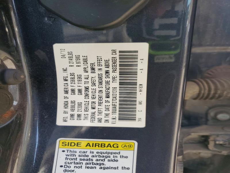 57237346 :رقم المزاد ، 19UUA8F27CA031316 vin ، 2012 Acura Tl مزاد بيع