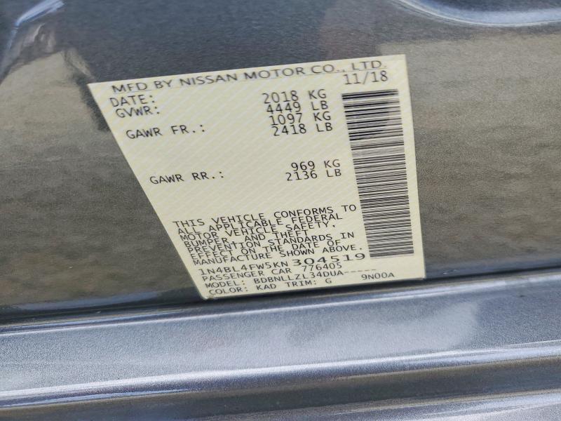Aukcja sprzedaży 2019 Nissan Altima, vin: 1N4BL4FW5KN304519, numer aukcji: 58860186