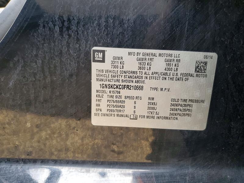 55018226 :رقم المزاد ، 1GNSKCKC0FR210668 vin ، 2015 Chevrolet Tahoe مزاد بيع