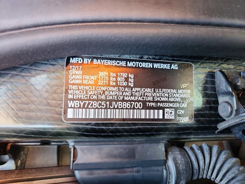 57302766 :رقم المزاد ، WBY7Z8C51JVB86700 vin ، 2018 Bmw I3 مزاد بيع