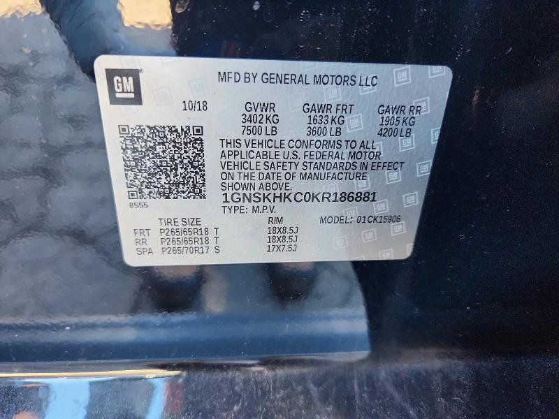 Продажа на аукционе авто 2019 Chevrolet Suburban, vin: 1GNSKHKC0KR186881, номер лота: 55873676