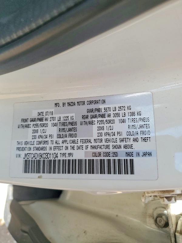 58893806 :رقم المزاد ، JM3TCADY8K0301104 vin ، 2019 Mazda Cx-9 مزاد بيع