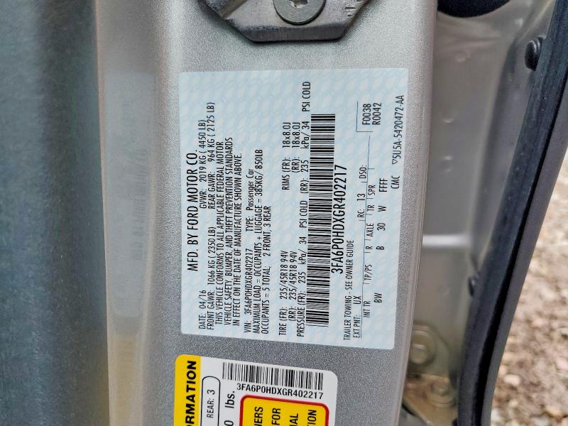 Продажа на аукционе авто 2016 Ford Fusion, vin: 3FA6P0HDXGR402217, номер лота: 58423876