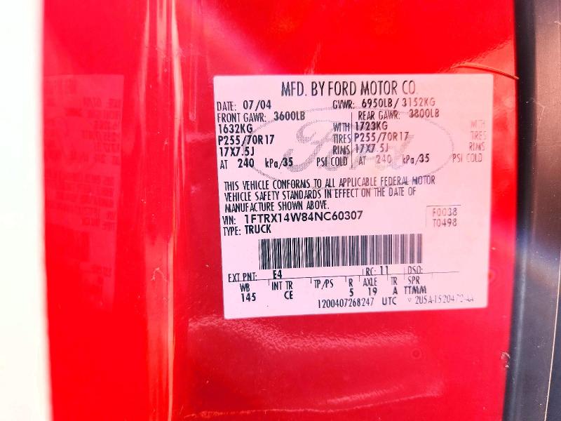 2004 Ford F150 მანქანა იყიდება აუქციონზე, vin: 1FTRX14W84NC60307, აუქციონის ნომერი: 56476406