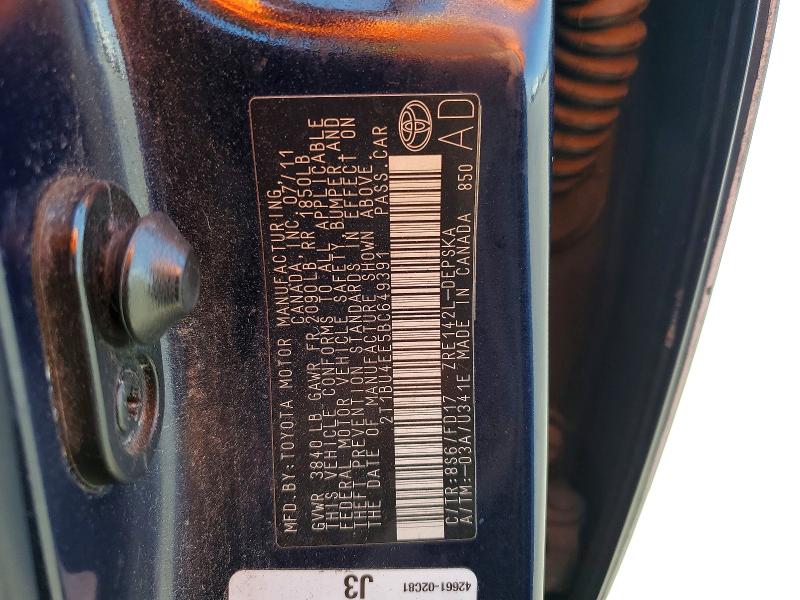 57737016 :رقم المزاد ، 2T1BU4EE5BC649391 vin ، 2011 Toyota Corolla مزاد بيع