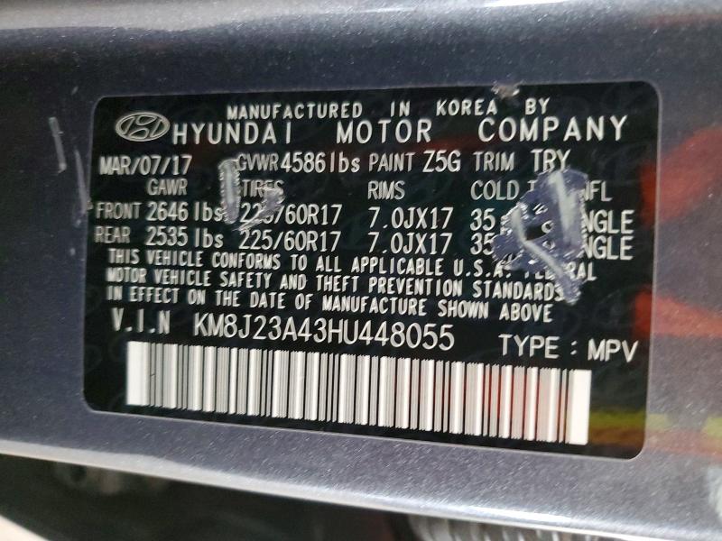 57143816 :رقم المزاد ، KM8J23A43HU448055 vin ، 2017 Hyundai Tucson مزاد بيع