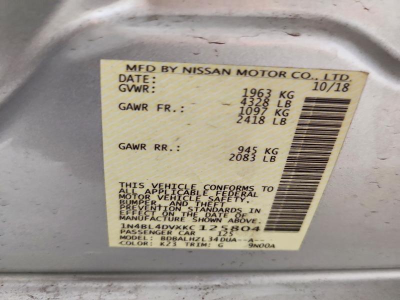 Aukcja sprzedaży 2019 Nissan Altima, vin: 1N4BL4DVXKC125804, numer aukcji: 55955326