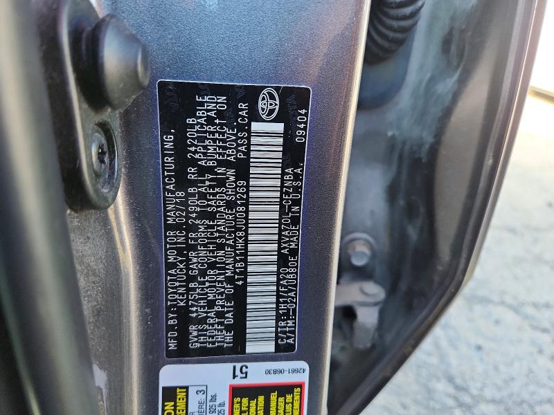 2018 Toyota Camry მანქანა იყიდება აუქციონზე, vin: 4T1B11HK8JU081269, აუქციონის ნომერი: 58442236