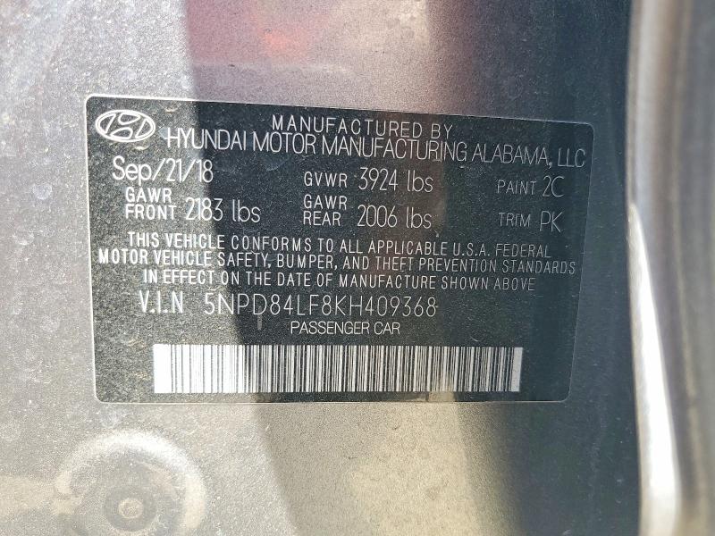 57699766 :رقم المزاد ، 5NPD84LF8KH409368 vin ، 2019 Hyundai Elantra مزاد بيع