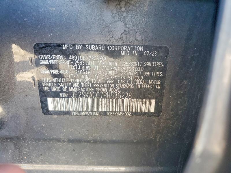 Продаж на аукціоні авто 2023 Subaru Forester, vin: JF2SKACC7PH536228, номер лоту: 58523736