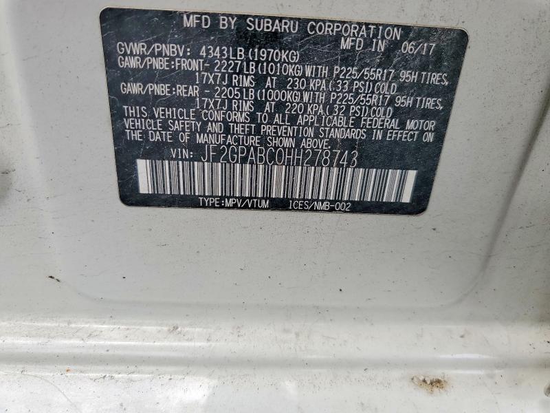 Продажа на аукционе авто 2017 Subaru Crosstrek, vin: JF2GPABC0HH278743, номер лота: 58200396