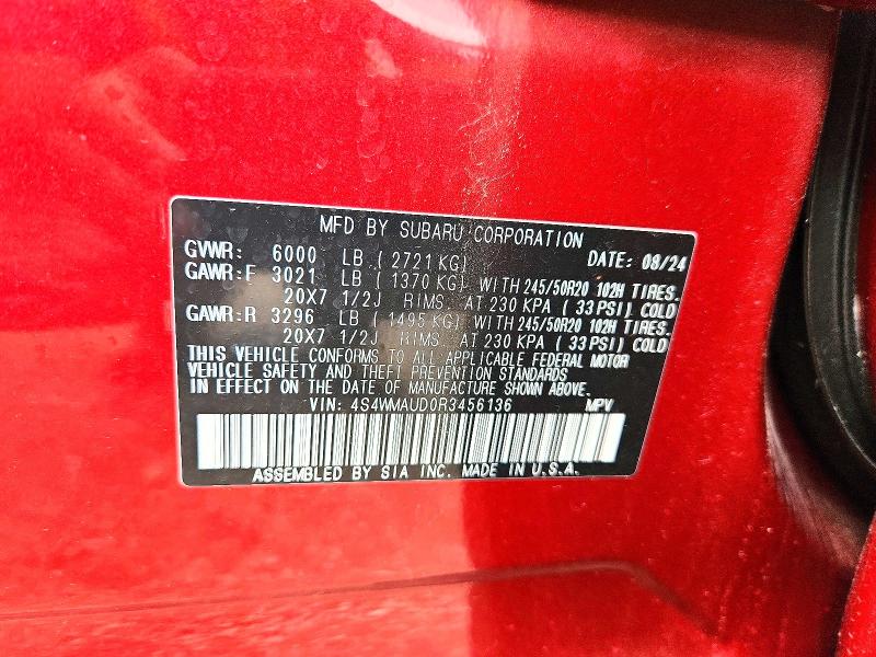 Продажа на аукционе авто 2024 Subaru Ascent, vin: 4S4WMAUD0R3456136, номер лота: 56255706