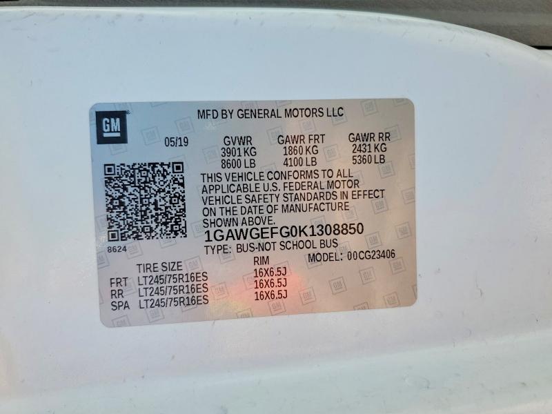 55354726 :رقم المزاد ، 1GAWGEFG0K1308850 vin ، 2019 Chevrolet Express G2500 مزاد بيع