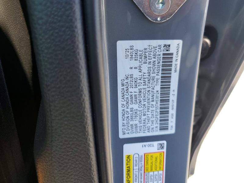 Aukcja sprzedaży 2026 Honda Civic, vin: 2HGFE2F55TH538124, numer aukcji: 57964166