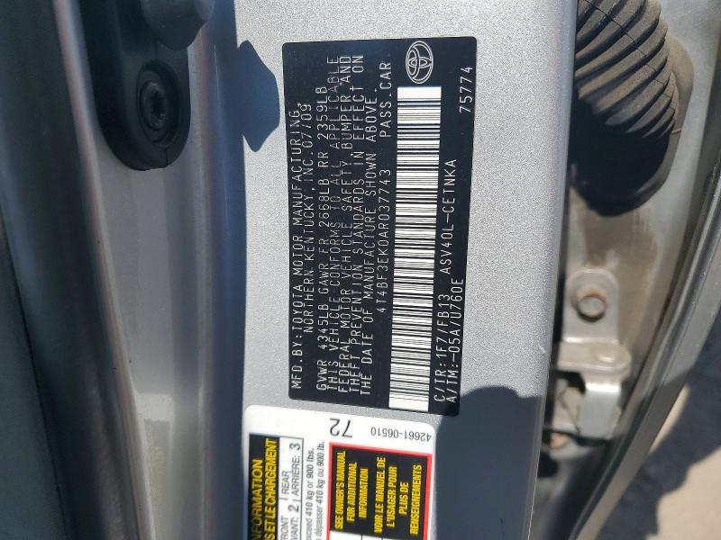 Продажа на аукционе авто 2010 Toyota Camry, vin: 4T4BF3EK0AR037743, номер лота: 55800406