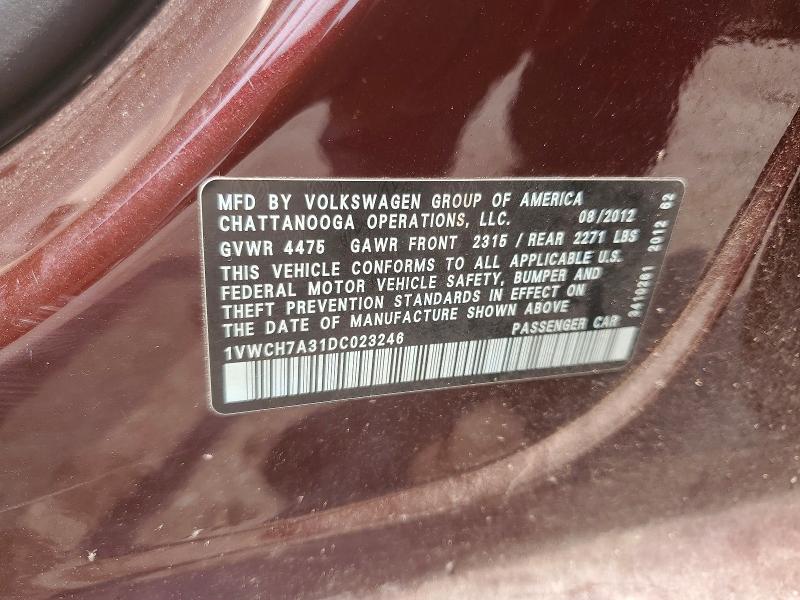 Aukcja sprzedaży 2013 Volkswagen Passat, vin: 1VWCH7A31DC023246, numer aukcji: 58692046