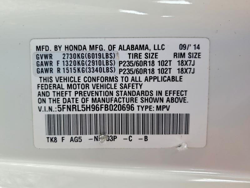 Продаж на аукціоні авто 2015 Honda Odyssey, vin: 5FNRL5H96FB020696, номер лоту: 56882216