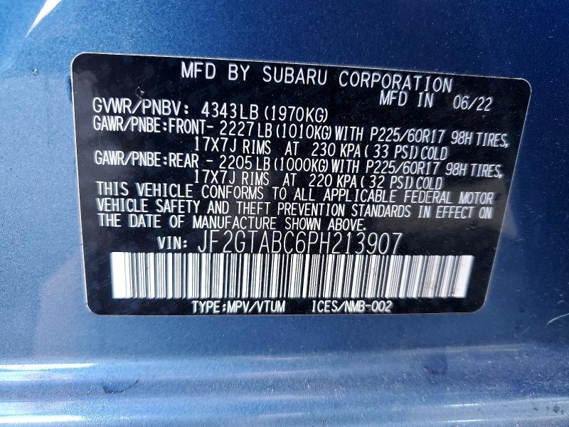 57890046 :رقم المزاد ، JF2GTABC6PH213907 vin ، 2023 Subaru Crosstrek مزاد بيع