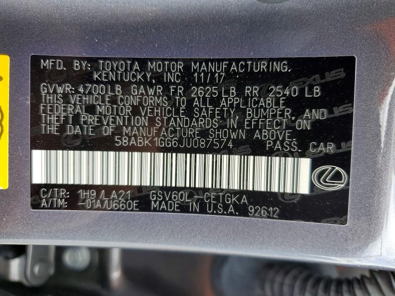56951946 :رقم المزاد ، 58ABK1GG6JU087574 vin ، 2018 Lexus Es مزاد بيع