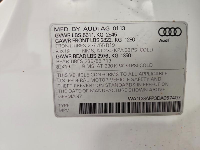 2013 Audi Q5 მანქანა იყიდება აუქციონზე, vin: WA1DGAFP3DA057407, აუქციონის ნომერი: 58729146
