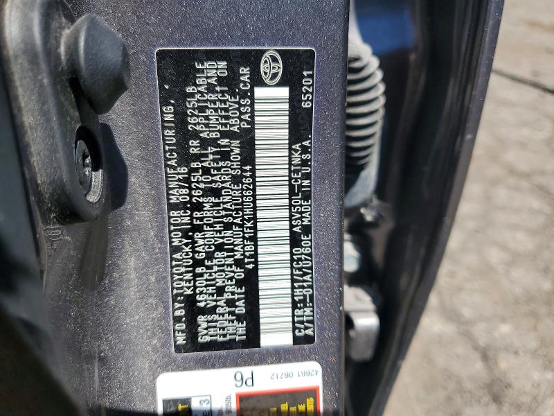 58541546 :رقم المزاد ، 4T1BF1FK1HU662644 vin ، 2017 Toyota Camry مزاد بيع