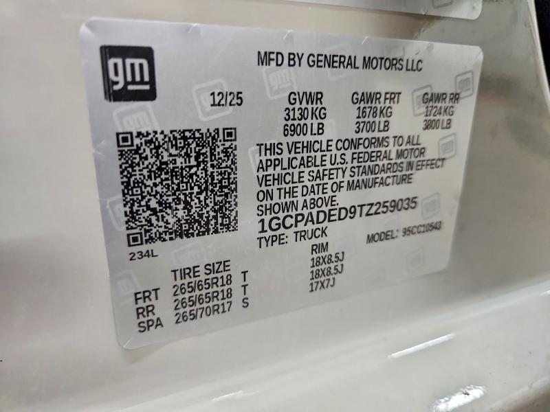 Продаж на аукціоні авто 2026 Chevrolet Silverado, vin: 1GCPADED9TZ259035, номер лоту: 56670016