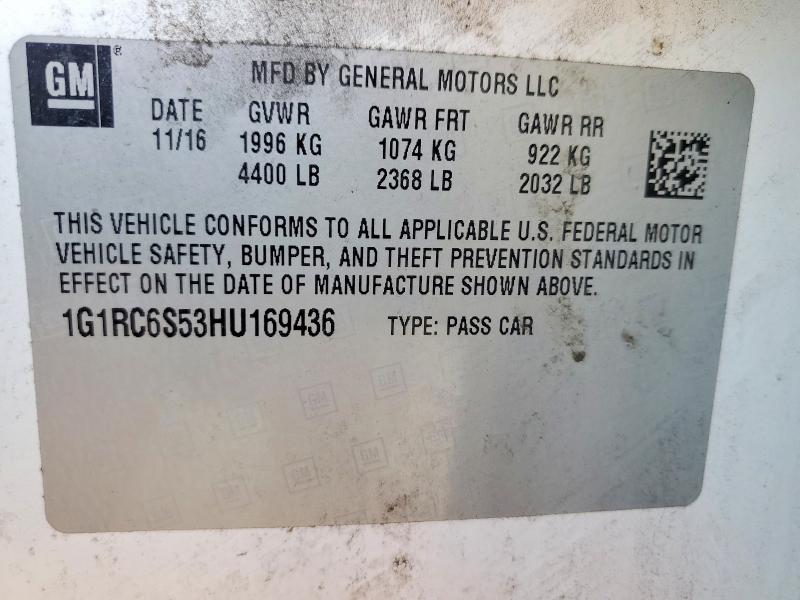 57115076 :رقم المزاد ، 1G1RC6S53HU169436 vin ، 2017 Chevrolet Volt مزاد بيع