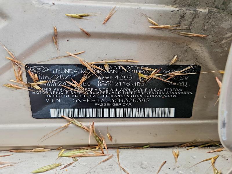 2012 Hyundai Sonata მანქანა იყიდება აუქციონზე, vin: 5NPEB4AC3CH326382, აუქციონის ნომერი: 55570576