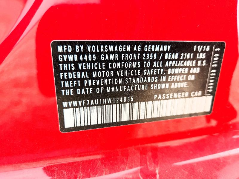 Продажа на аукционе авто 2017 Volkswagen Golf R, vin: WVWVF7AU1HW124835, номер лота: 58108956
