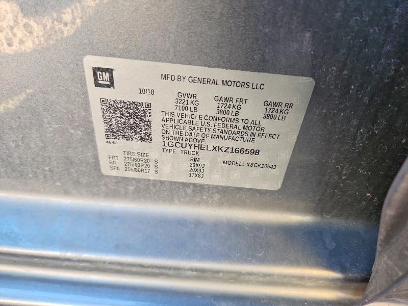 55875736 :رقم المزاد ، 1GCUYHELXKZ166598 vin ، 2019 Chevrolet Silverado مزاد بيع