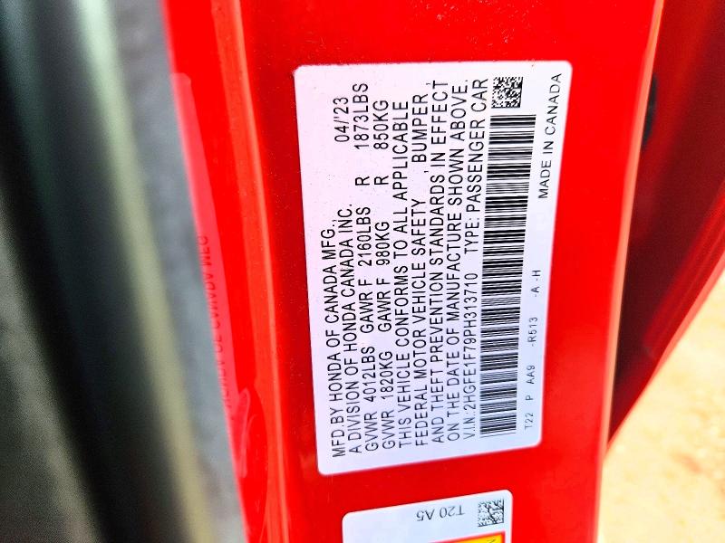 2023 Honda Civic მანქანა იყიდება აუქციონზე, vin: 2HGFE1F79PH313710, აუქციონის ნომერი: 58183376