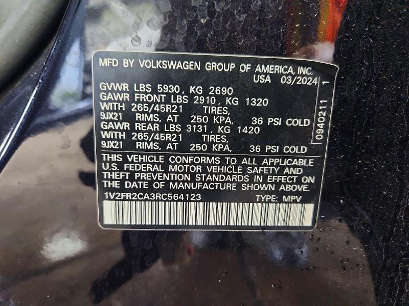 Aukcja sprzedaży 2024 Volkswagen Atlas, vin: 1V2FR2CA3RC564123, numer aukcji: 56396976