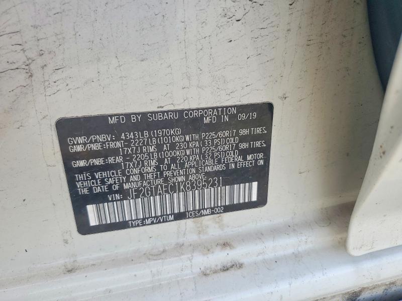 Aukcja sprzedaży 2019 Subaru Crosstrek, vin: JF2GTAEC1K8395231, numer aukcji: 55822466