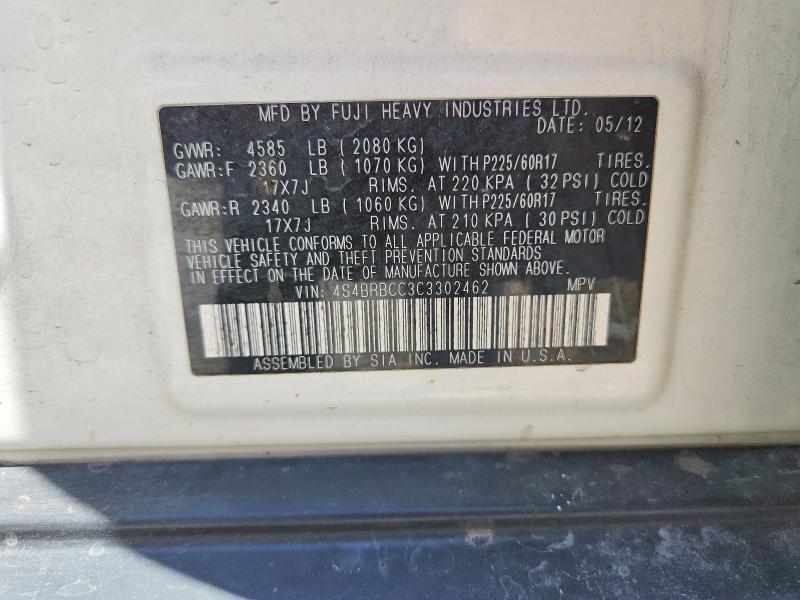Продажа на аукционе авто 2012 Subaru Outback, vin: 4S4BRBCC3C3302462, номер лота: 55814246