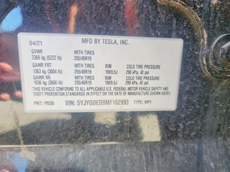 Продажа на аукционе авто 2021 Tesla Model Y, vin: 5YJYGDED9MF162993, номер лота: 56089426