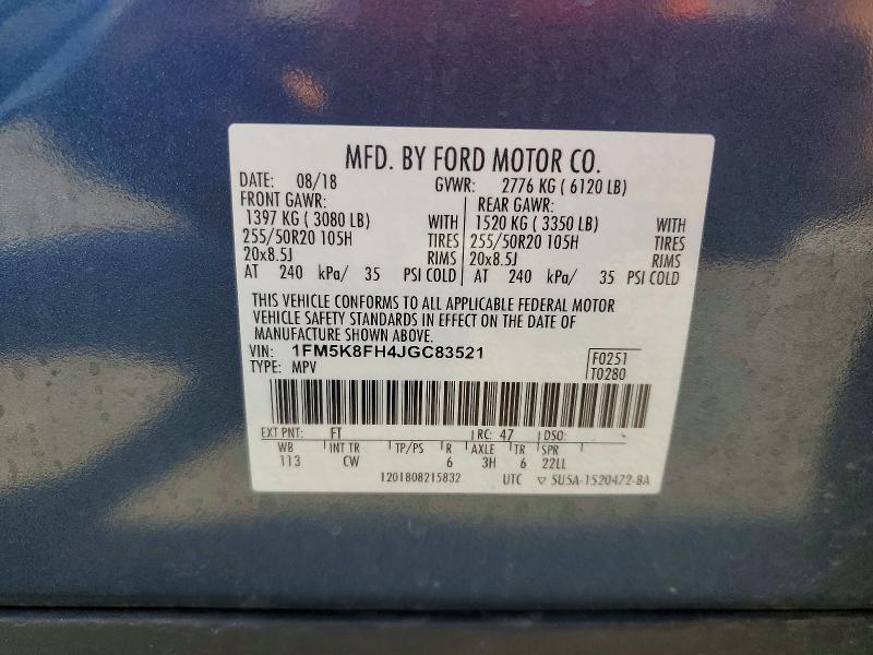 Aukcja sprzedaży 2018 Ford Explorer, vin: 1FM5K8FH4JGC83521, numer aukcji: 57516486