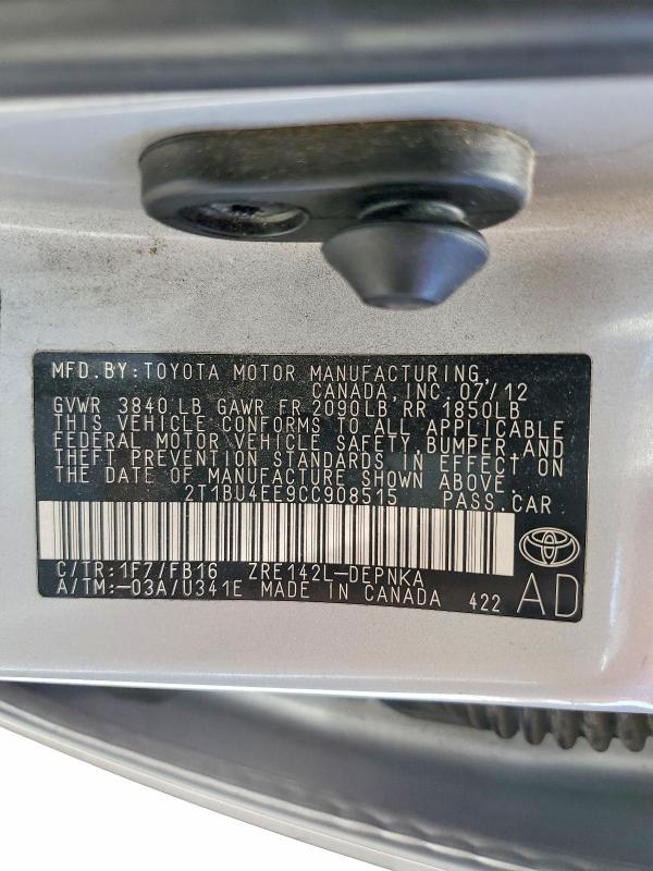 Продаж на аукціоні авто 2012 Toyota Corolla, vin: 2T1BU4EE9CC908515, номер лоту: 56169346