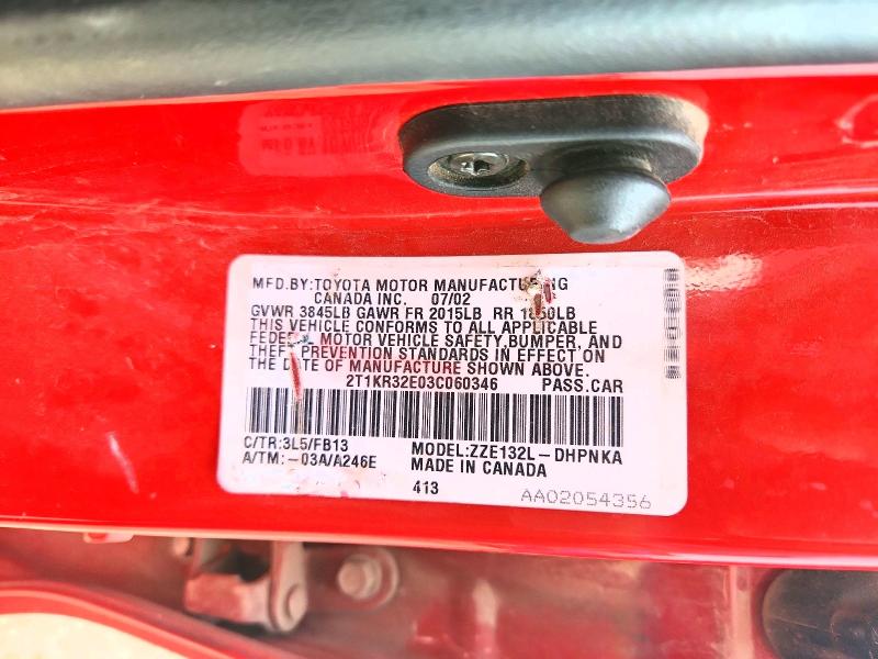 2003 Toyota Corolla Matrix მანქანა იყიდება აუქციონზე, vin: 2T1KR32E03C060346, აუქციონის ნომერი: 58118696