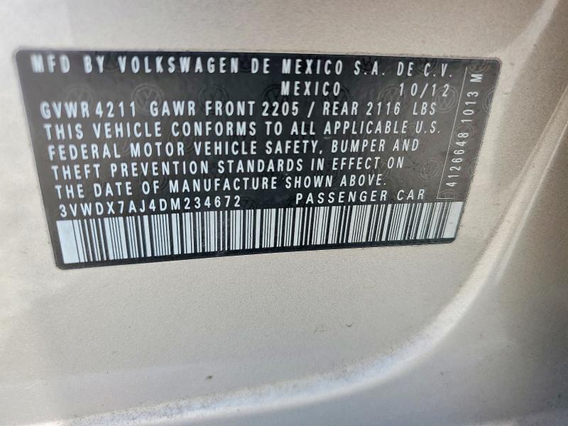 Продажа на аукционе авто 2013 Volkswagen Jetta, vin: 3VWDX7AJ4DM234672, номер лота: 56284136