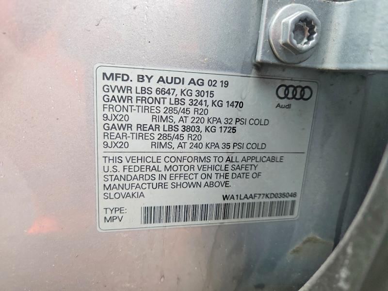 Продажа на аукционе авто 2019 Audi Q7, vin: WA1LAAF77KD035046, номер лота: 55819916