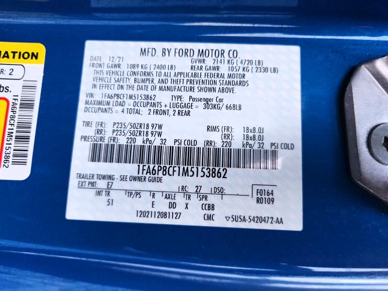 Продажа на аукционе авто 2021 Ford Mustang, vin: 1FA6P8CF1M5153862, номер лота: 58110636