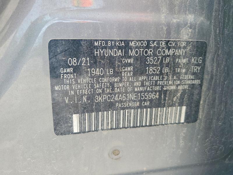 Aukcja sprzedaży 2022 Hyundai Accent, vin: 3KPC24A61NE155964, numer aukcji: 56292676