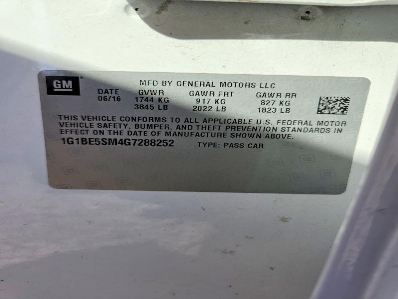 56746266 :رقم المزاد ، 1G1BE5SM4G7288252 vin ، 2016 Chevrolet Cruze مزاد بيع