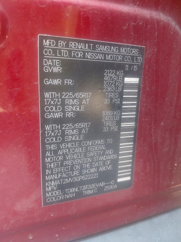 55890476 :رقم المزاد ، KNMAT2MV3GP622221 vin ، 2016 Nissan Rogue مزاد بيع