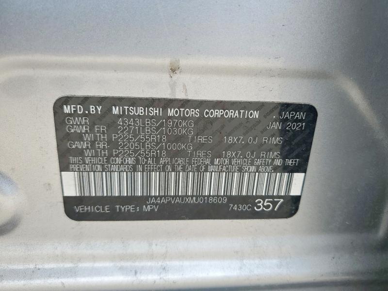 2021 Mitsubishi Outlander Sport მანქანა იყიდება აუქციონზე, vin: JA4APVAUXMU018609, აუქციონის ნომერი: 57421056