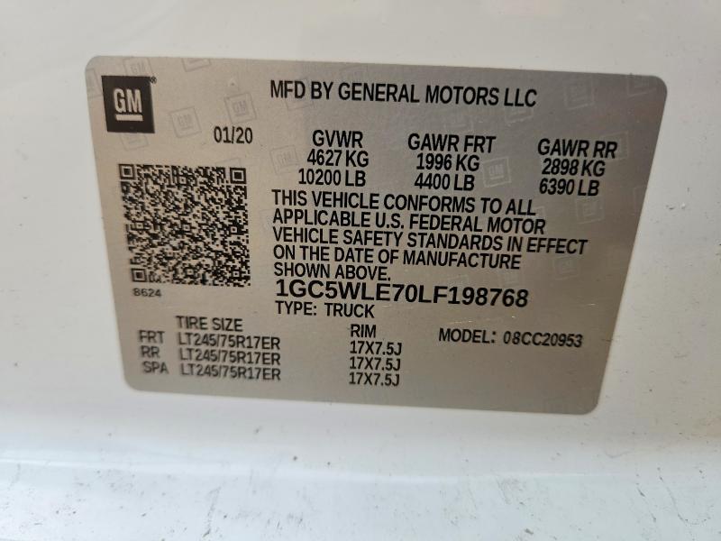 2020 Chevrolet Silverado მანქანა იყიდება აუქციონზე, vin: 1GC5WLE70LF198768, აუქციონის ნომერი: 59932396