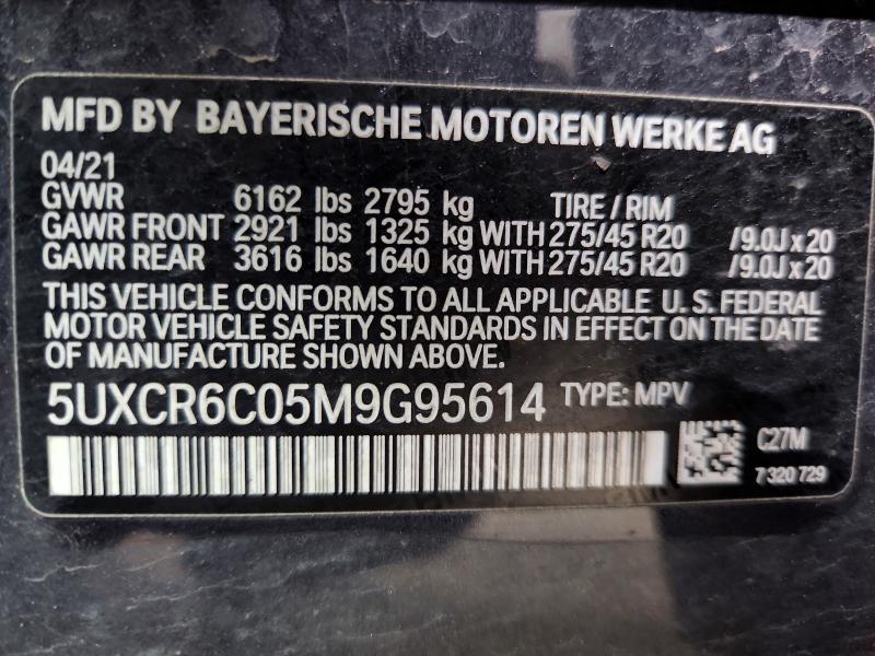 58356136 :رقم المزاد ، 5UXCR6C05M9G95614 vin ، 2021 Bmw X5 مزاد بيع